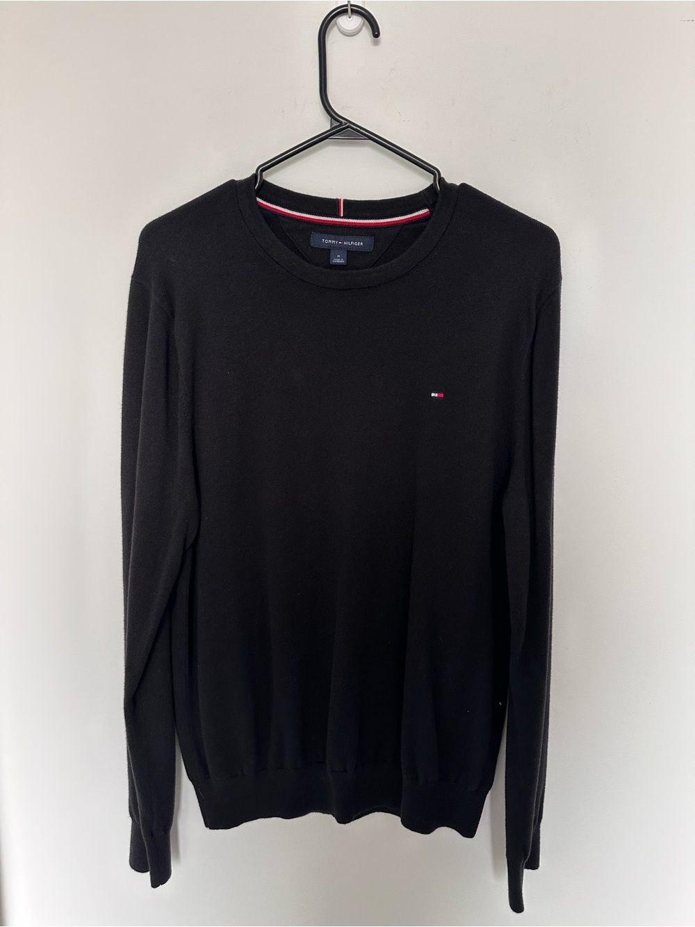 Tommy Hilfiger Men’s Black Crewneck Sweater with Signature Flag